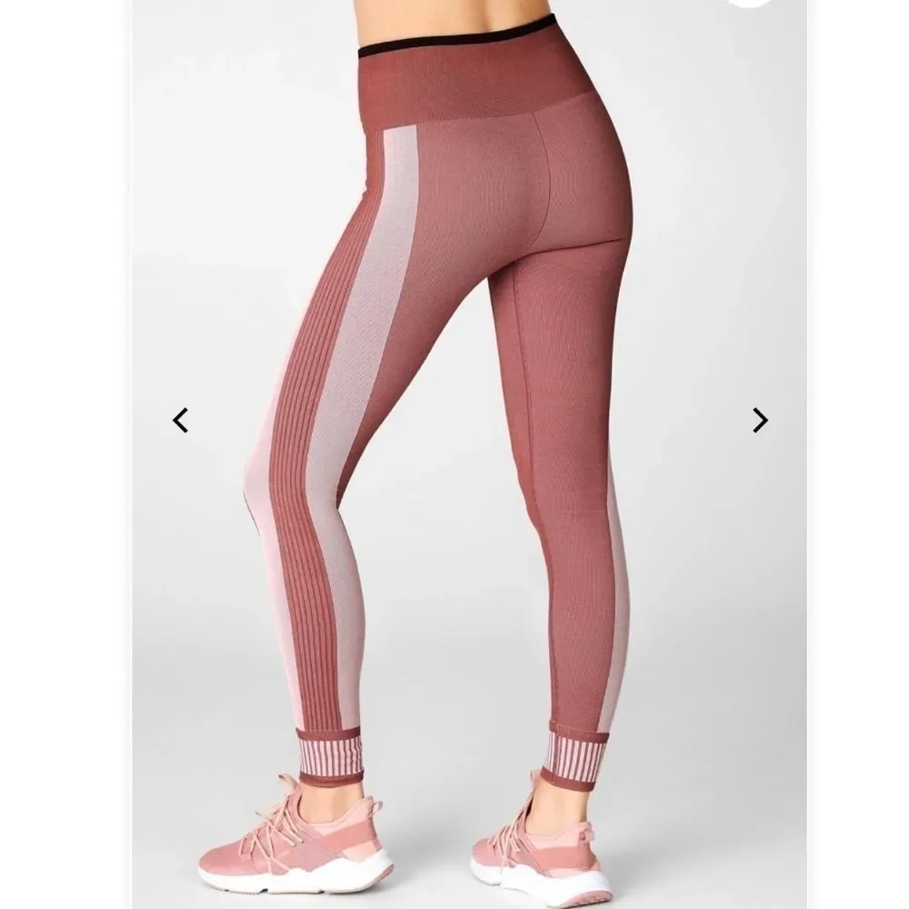 NWT! Fabletics High-Waisted Pink Seamless Ribbed Workout Exercise Leggings - Picture 5 of 7